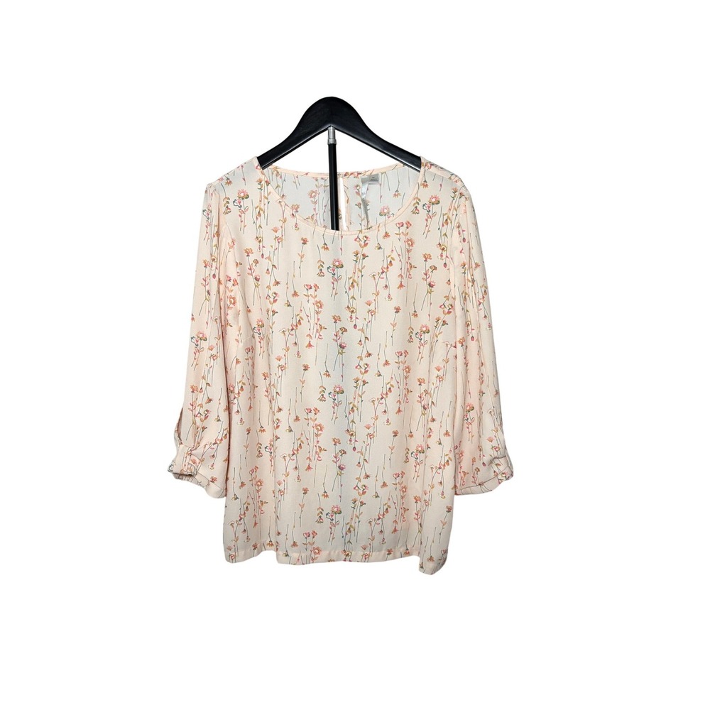 LC Lauren Conrad Womens XL Peach Floral Keyhole Back 3/4 Sleeve Blouse Top